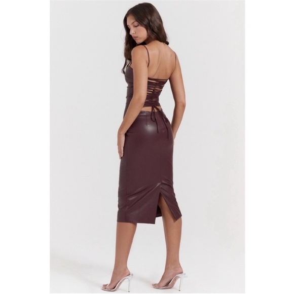 NEW House of CB Jalena Vegan Leather Lace Up Back Dress Mulberry Medium - Picture 10 of 16